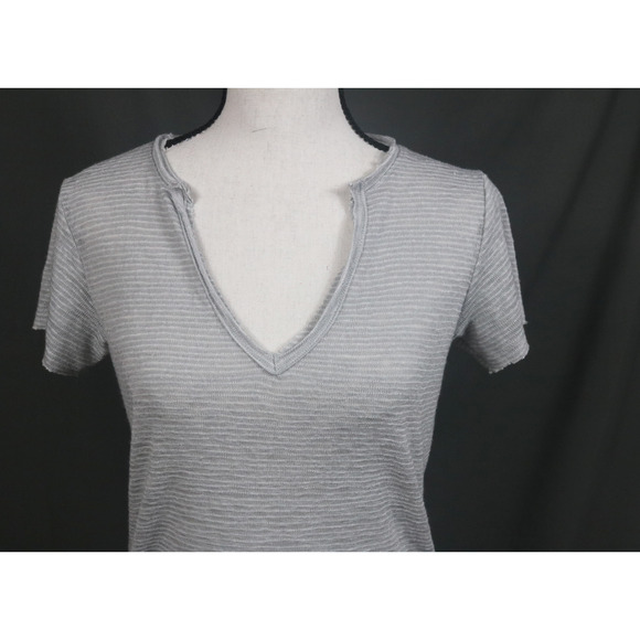 NEW PST Project Social T EVERYDAY Gray White Stripe V-Neck T-Shirt Knit Top SzS - Picture 3 of 5
